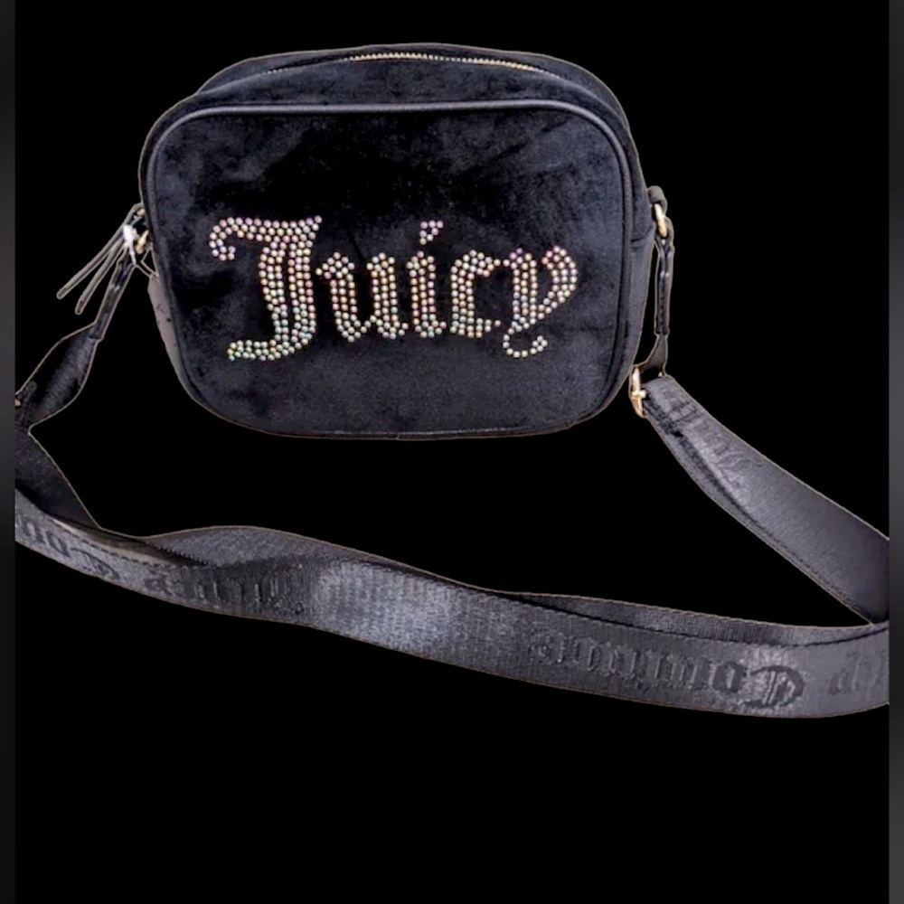 JUICY COUTURE Velour Camera  Logo rhinestonecrossbody bag New